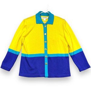 Eric Steven Women's Size 16 Sweater Relaxed Acrylic Nylon Yellow Blue Vintage